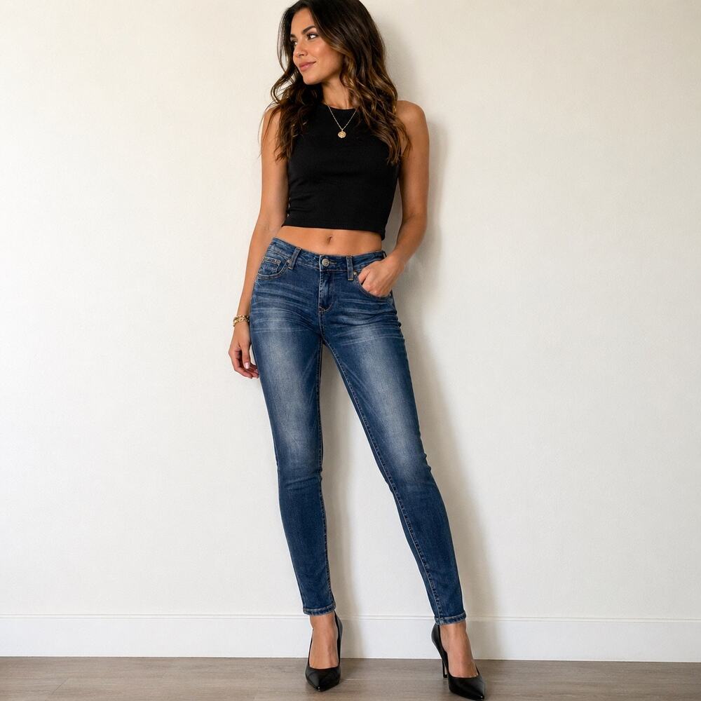 Express Rerock Medium Wash Mid Rise Skinny Jeans Distressed Fade Sz 30